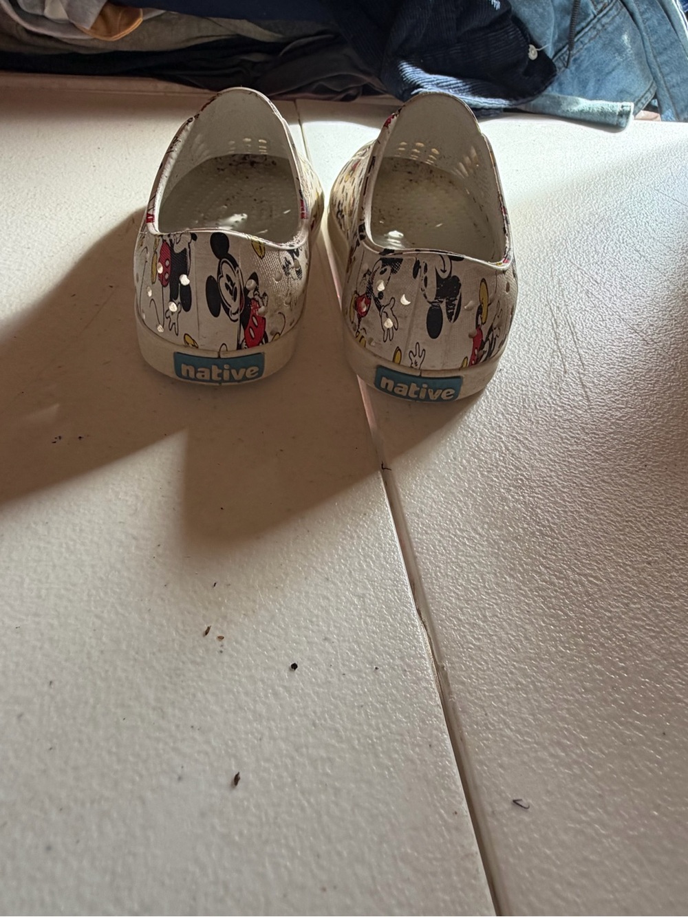 Native Kids White Slip-On Sneakers with Mickey Mouse Print